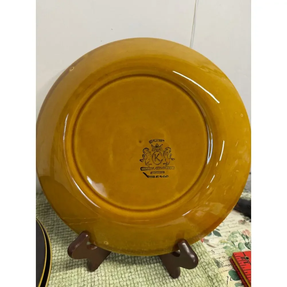 Amber and Black Ceramic Dinner Plates - Set of 4